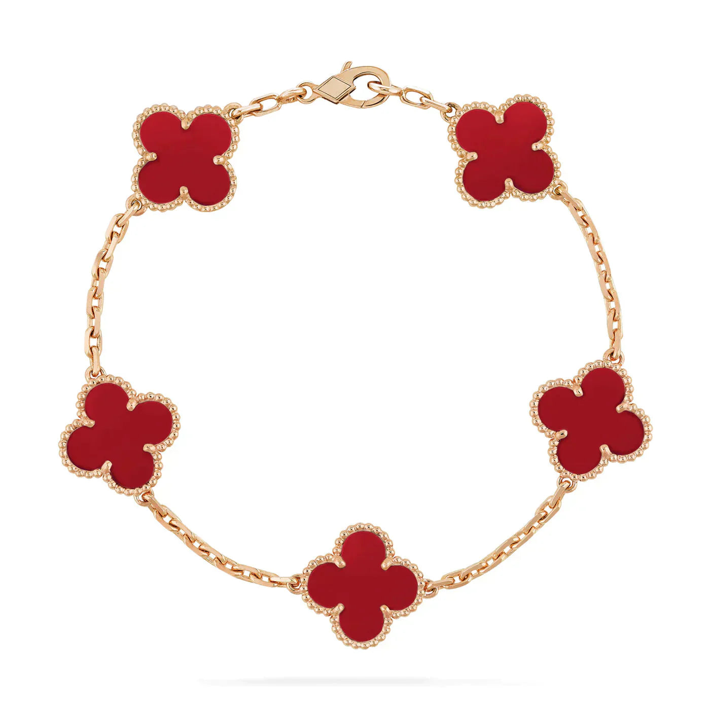 ˇShiny JewelryˇCLOVER 5 MOTIFS RED AGATE BRACELET