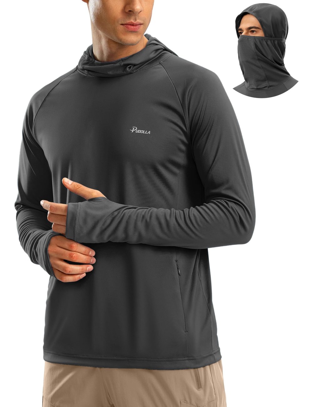 Men's Sun Protection Hoodie Shirt UPF 50+ Long Sleeve UV SPF T-Shirts with Mask Rash Guard Fishing Lightweight