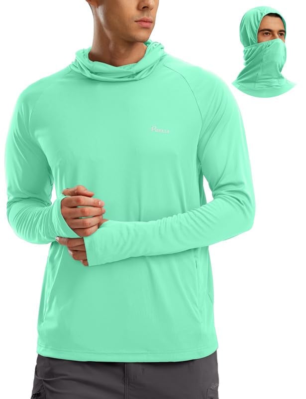 Men's Sun Protection Hoodie Shirt UPF 50+ Long Sleeve UV SPF T-Shirts with Mask Rash Guard Fishing Lightweight
