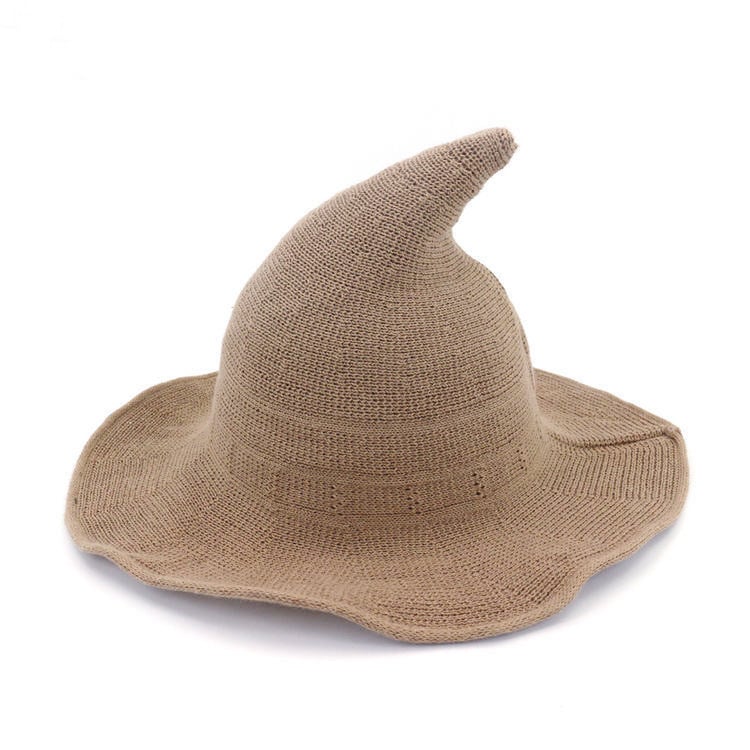 Women Gothic Knitting Black Wizard Hat