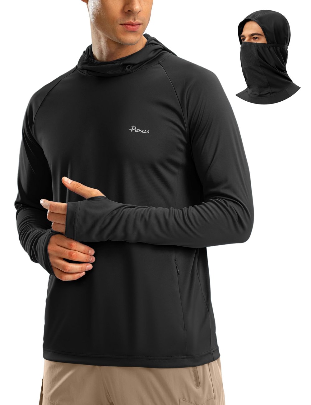 Men's Sun Protection Hoodie Shirt UPF 50+ Long Sleeve UV SPF T-Shirts with Mask Rash Guard Fishing Lightweight