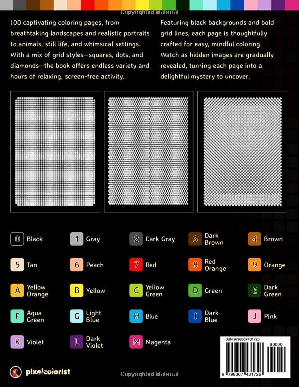 100 Color by Number Mysteries: A Coloring Book for Adults Relaxation and Wonder – Squares, Diamonds, Dots (Pixelcolorist Quest)