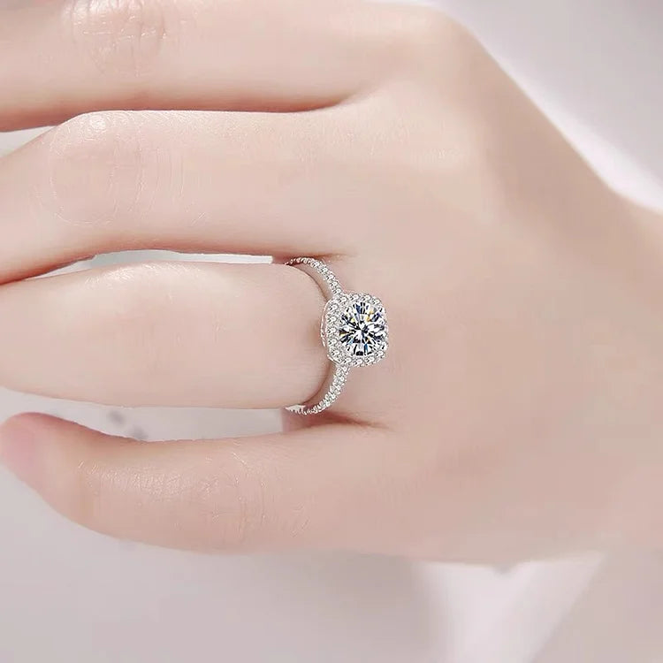 Square Halo Moissanite Engagement Ring