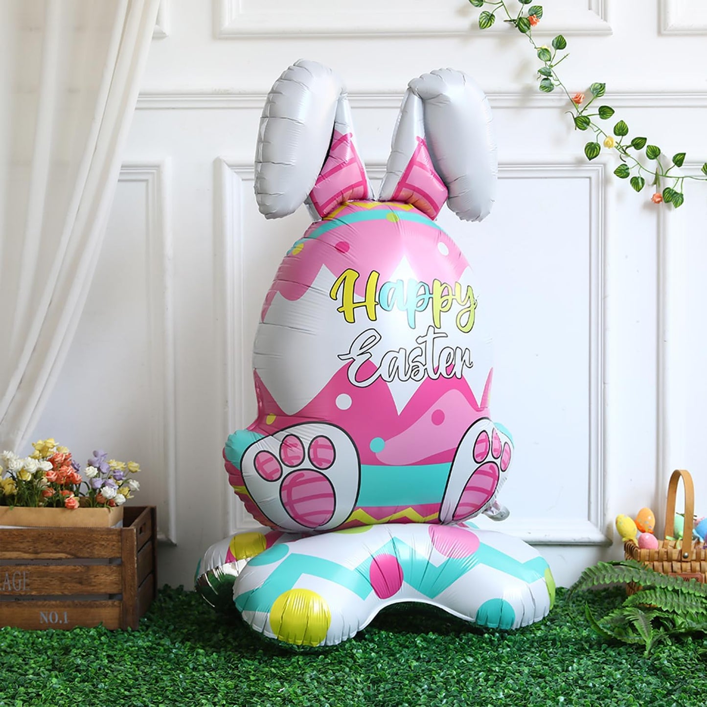 Easter Balloon Large Bunny Egg Standing Balloons With Free Balloon Inflator Pump
