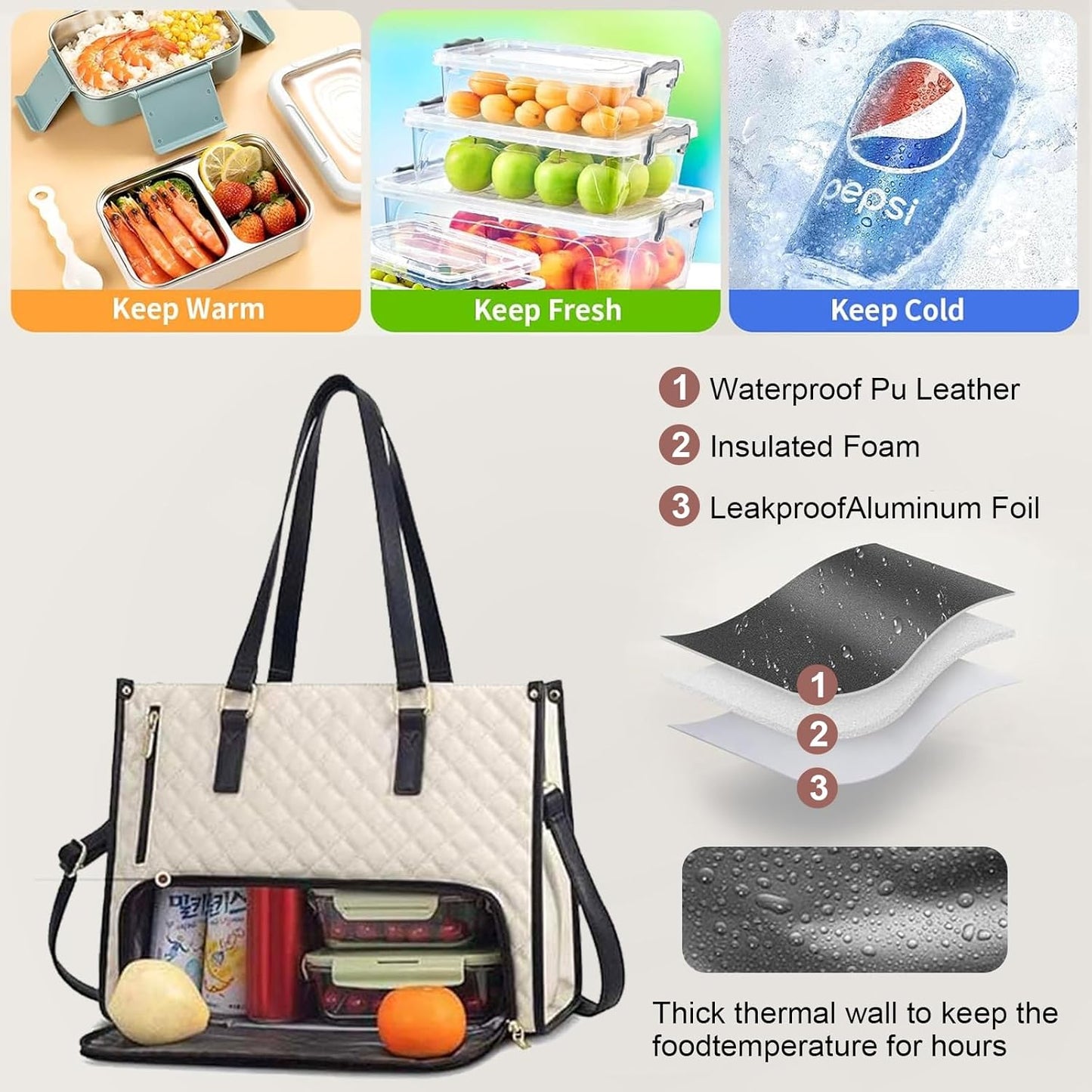 3 in 1 Lunch Tote Bag for Women