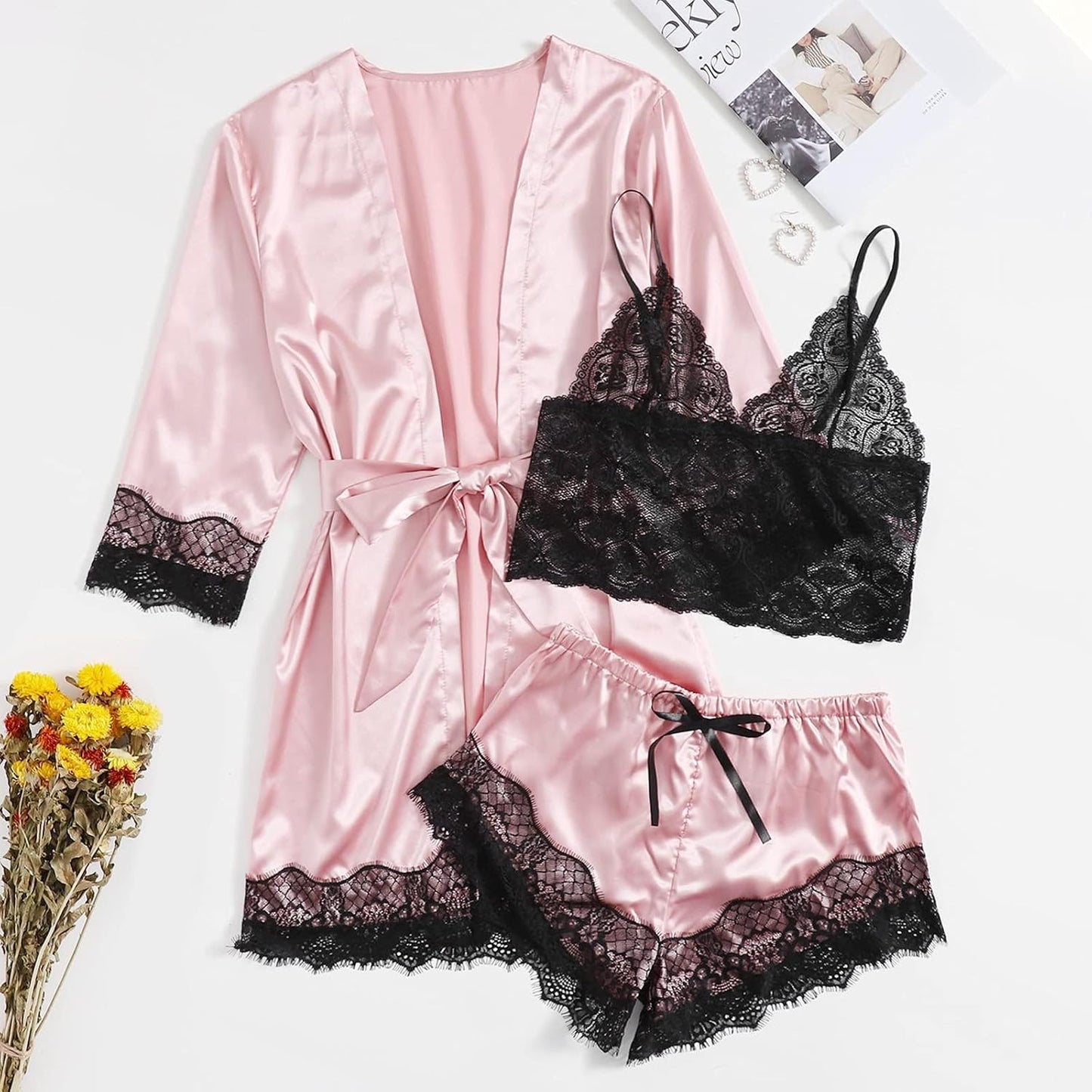 4 sets of Lace Satin Sling Pajamas Set