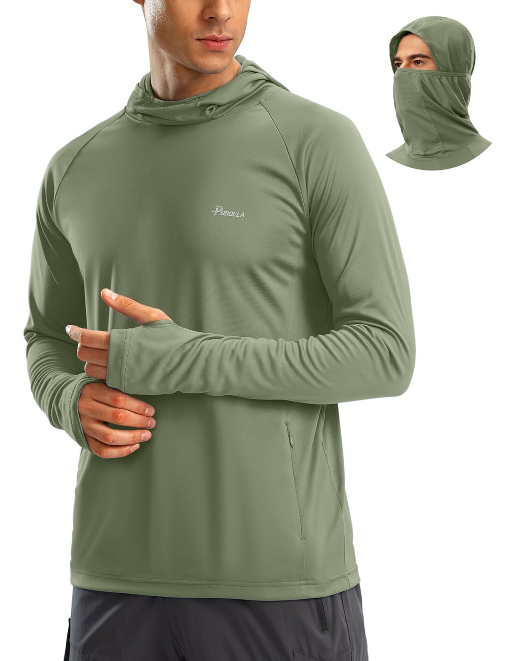 Men's Sun Protection Hoodie Shirt UPF 50+ Long Sleeve UV SPF T-Shirts with Mask Rash Guard Fishing Lightweight