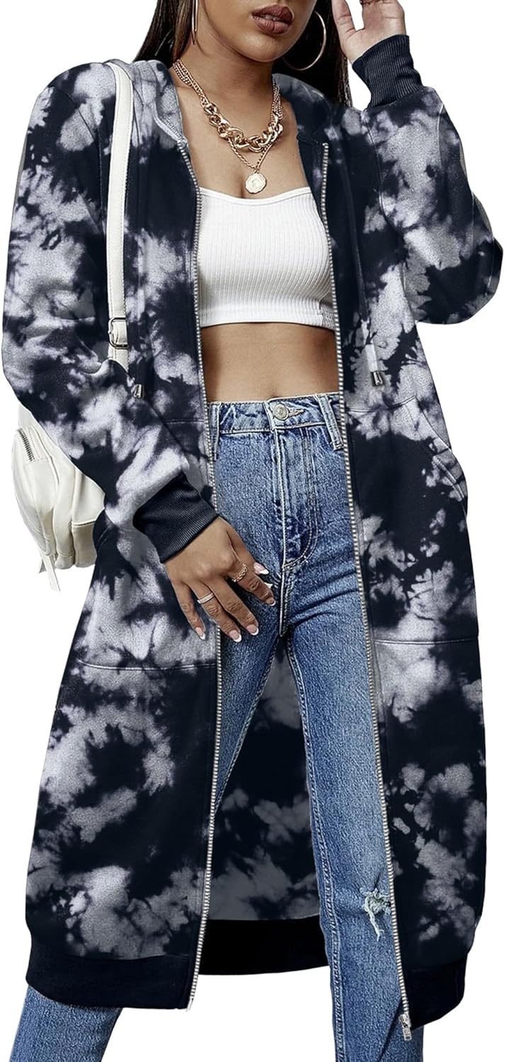 Women Casual Zip up Fleece Hoodies Tunic Sweatshirt Long Hoodie Jacket S-XXXL