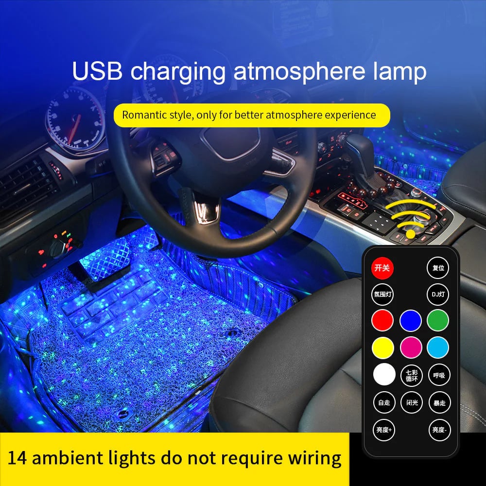 🚗✨Wireless Car Interior Ambient Lights 2-in-1 Star Pattern + Warm Light · USB Rechargeable · Car & Room Decoration