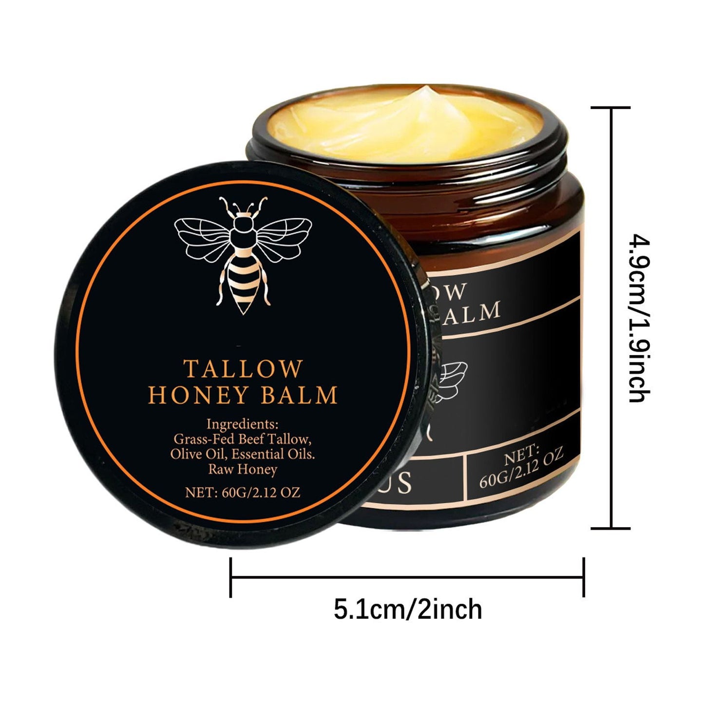 Organic Grass-Fed Beef Tallow Balm with Raw Honey
