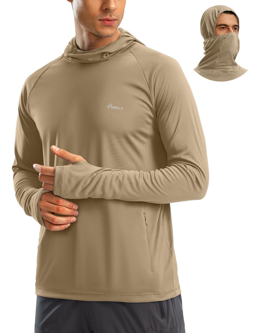 Men's Sun Protection Hoodie Shirt UPF 50+ Long Sleeve UV SPF T-Shirts with Mask Rash Guard Fishing Lightweight