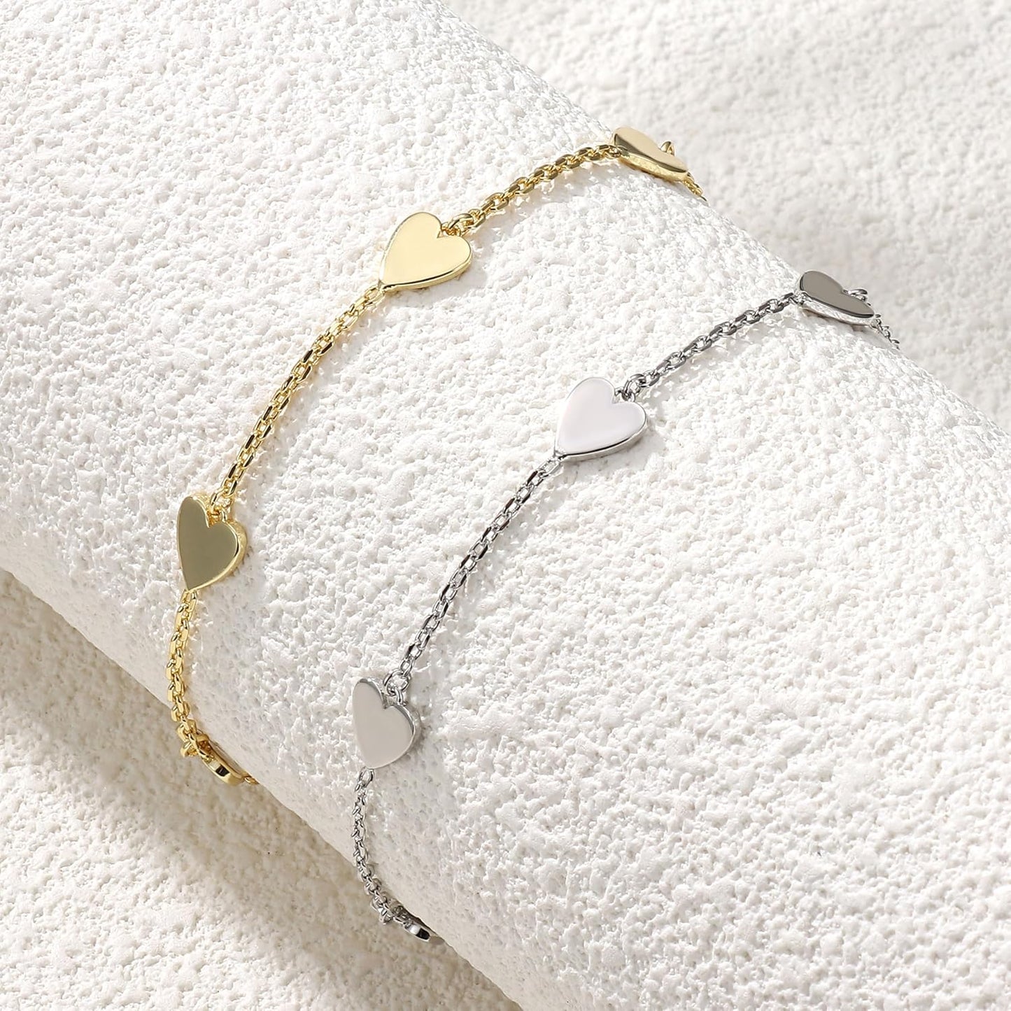 Women's Gold Silver Bracelet Set 14K Gold Heart Adjustable Friendship Bracelets