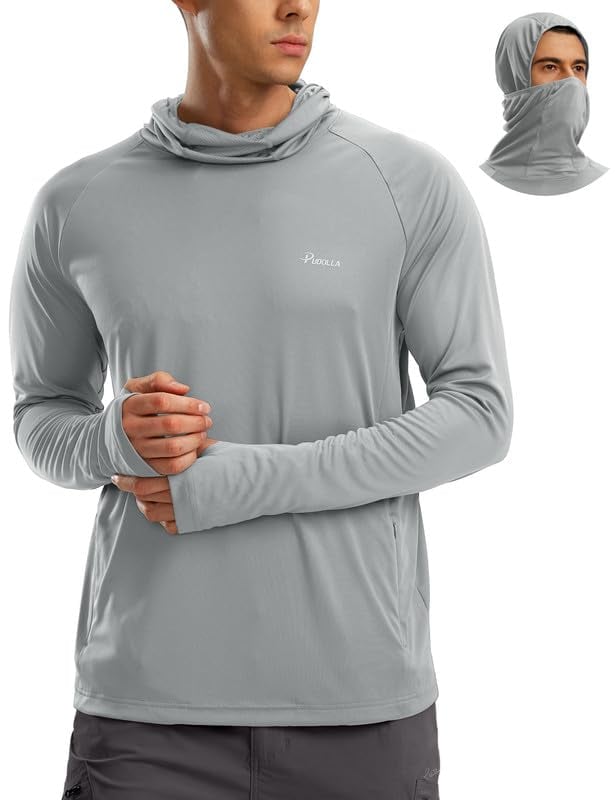 Men's Sun Protection Hoodie Shirt UPF 50+ Long Sleeve UV SPF T-Shirts with Mask Rash Guard Fishing Lightweight