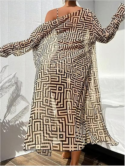 👗Time Limited Special Offer - Three-piece Set Women's Geometric Print Drawstring Swimsuit Set