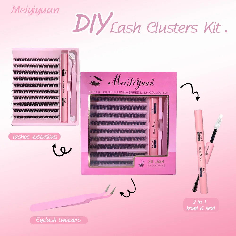 3D Cluster Lashes Kit 190PCS – DIY Lash Extensions with Bond & Seal