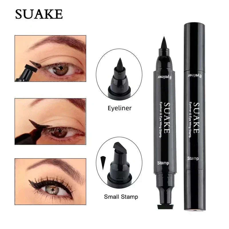 2-in-1 Winged Stamp Eyeliner – Waterproof, Quick-Dry Dual-Ended Black Pen