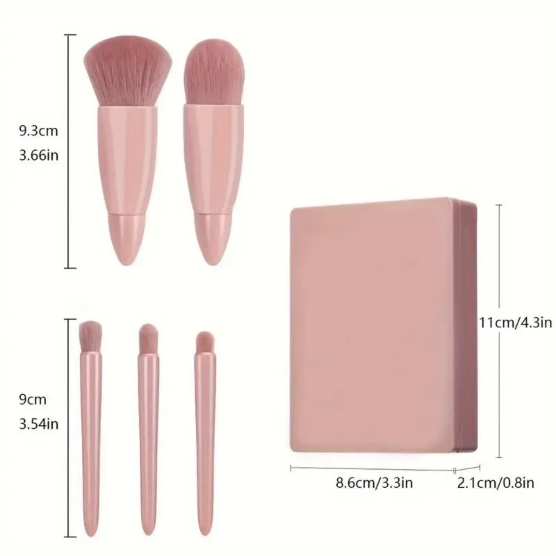 5-Piece Foldable Makeup Brush Set with Mirror