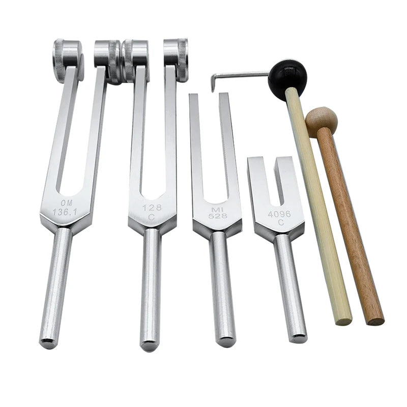 4Pcs Tuning Fork Set (128Hz, OM 136.1Hz, MI 528Hz, 4096Hz),For Healing Chakra,Sound Therapy,Reliever Stress