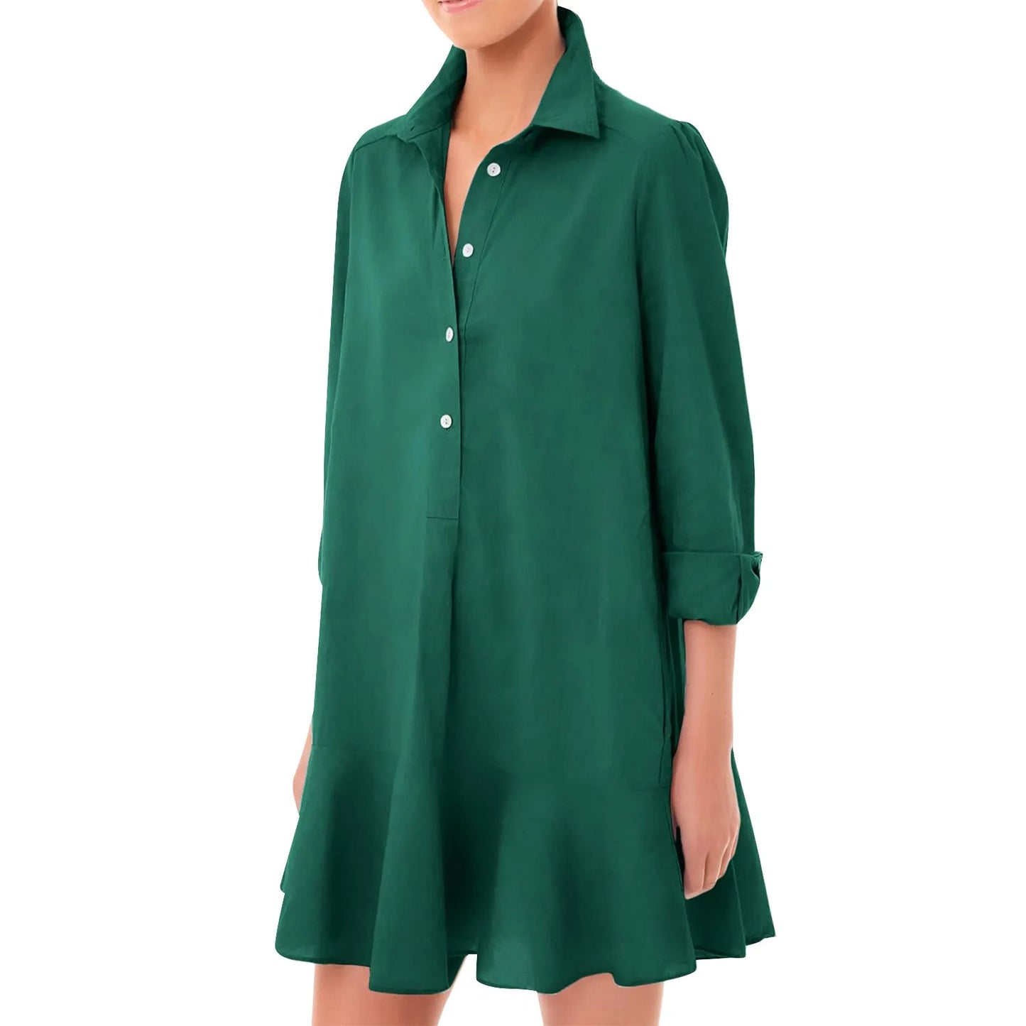 Women Loose Dresses Fashion Casual Half Open Shirt