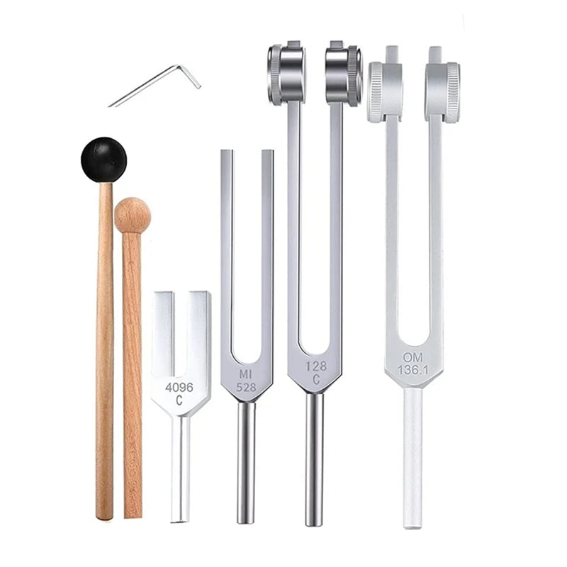 4Pcs Tuning Fork Set (128Hz, OM 136.1Hz, MI 528Hz, 4096Hz),For Healing Chakra,Sound Therapy,Reliever Stress