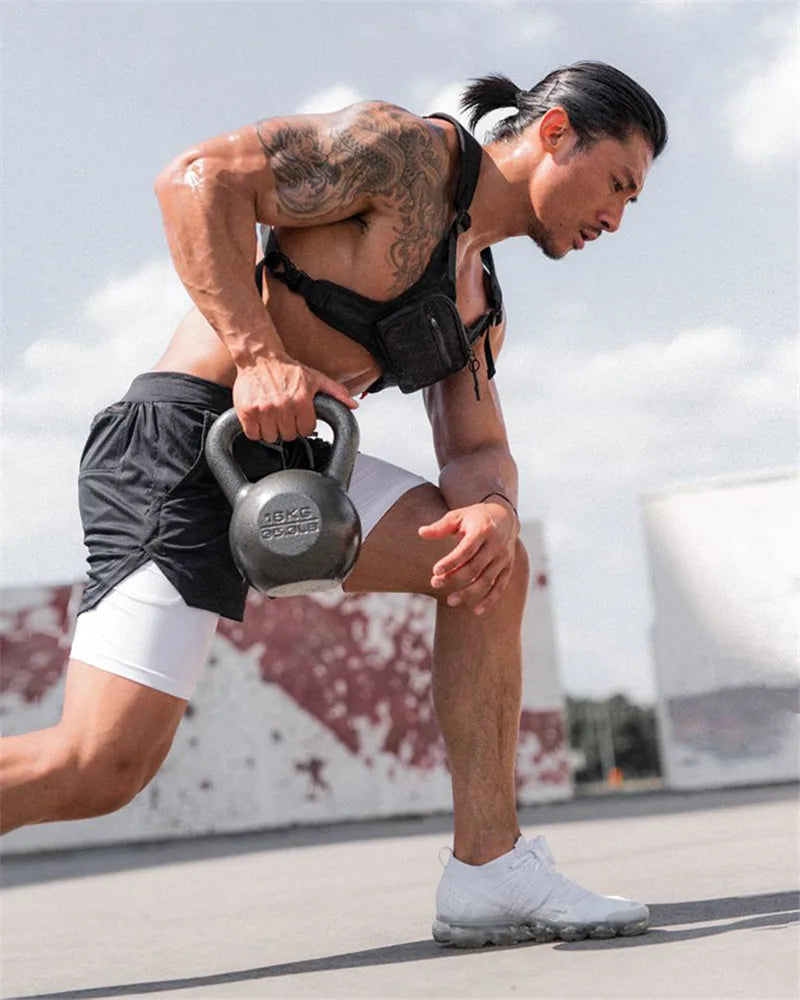 Men's 2 in 1 Stretch Active Quick Dry Gym Running Shorts