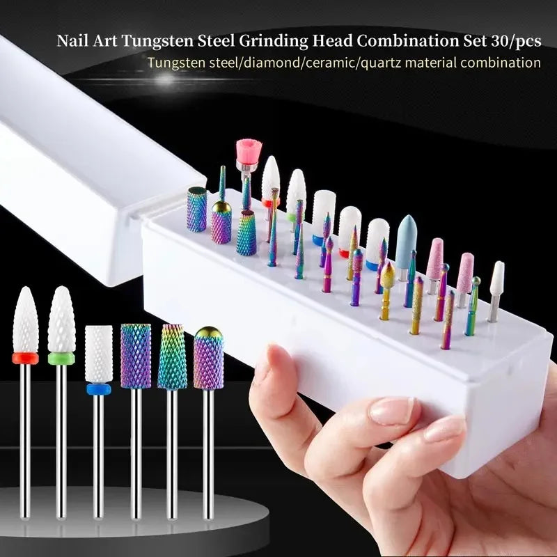 30Pcs Nail Drill Bits Ceramic Diamond Cuticle Efile Carbide Remover
