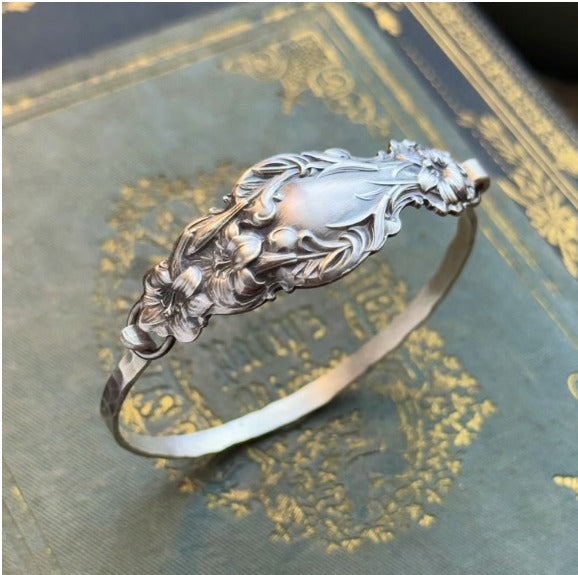 Handmade Sterling Spoon Bangle - Crafted from Authentic Vintage Silverware
