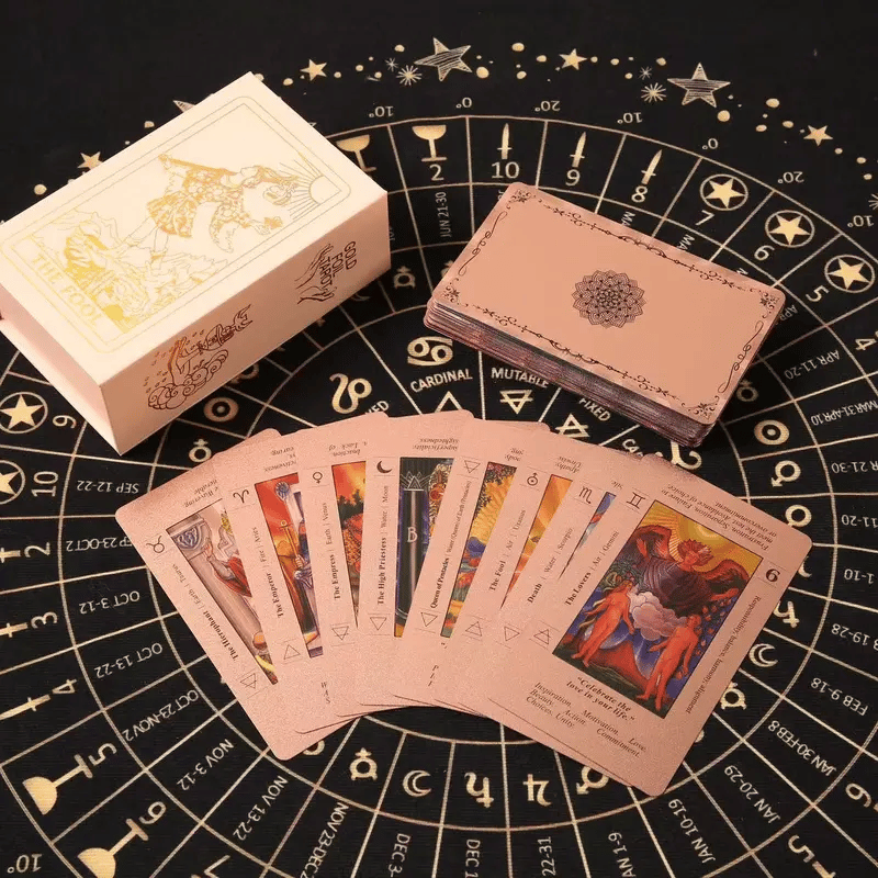 Witchy Cauldron Rose Gold Tarot Cards with Guide Book Waterproof Wrinkle Resistant Foil Tarot Deck for Beginners Includes Chakras Planets Zodiac Signs Elements & Affirmations
