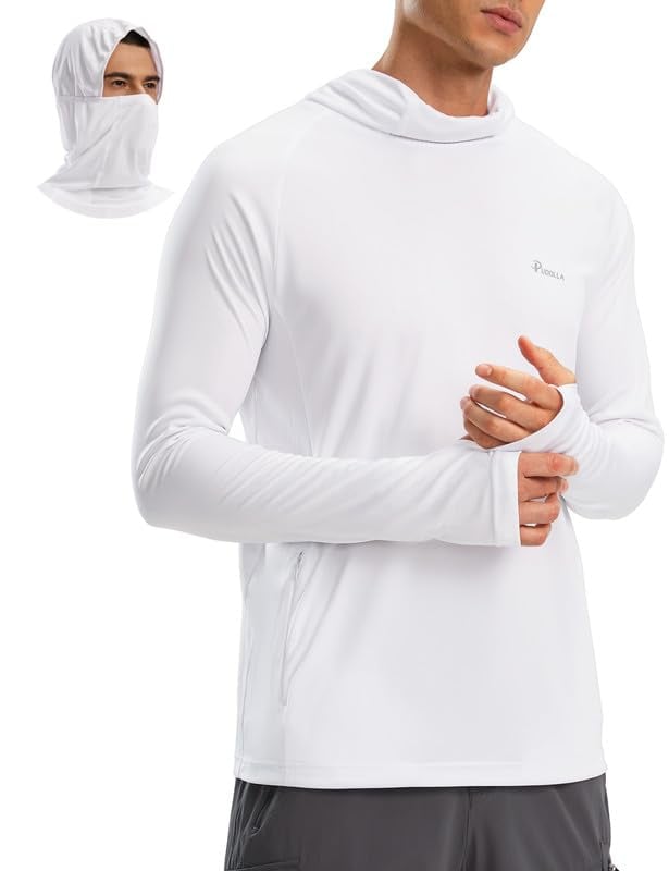 Men's Sun Protection Hoodie Shirt UPF 50+ Long Sleeve UV SPF T-Shirts with Mask Rash Guard Fishing Lightweight