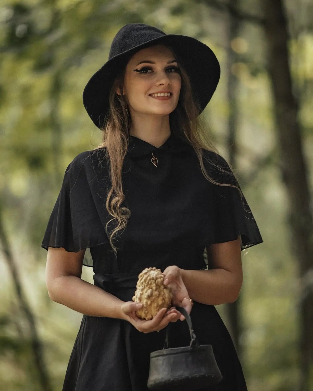 Women Gothic Knitting Black Wizard Hat
