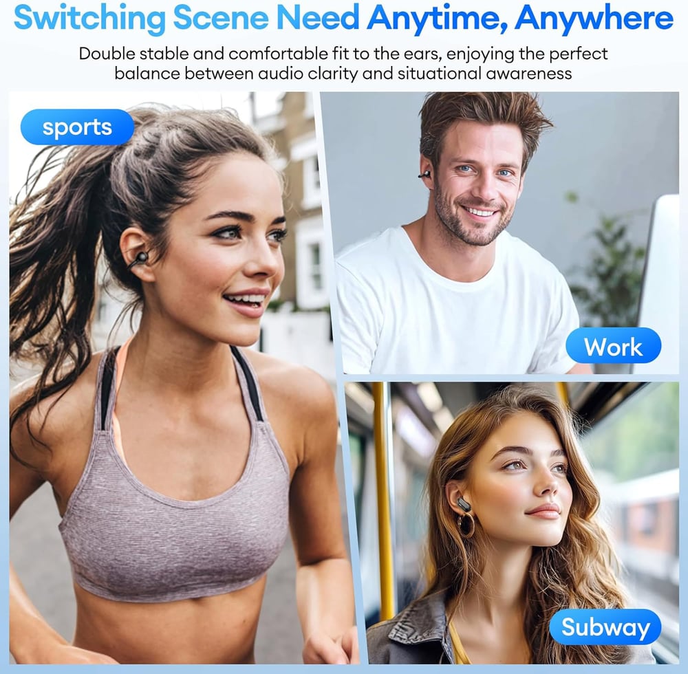 2-in-1 Bluetooth Earbuds – Open-Ear Clip-On & In-Ear Wireless Earphones for Sports & Work