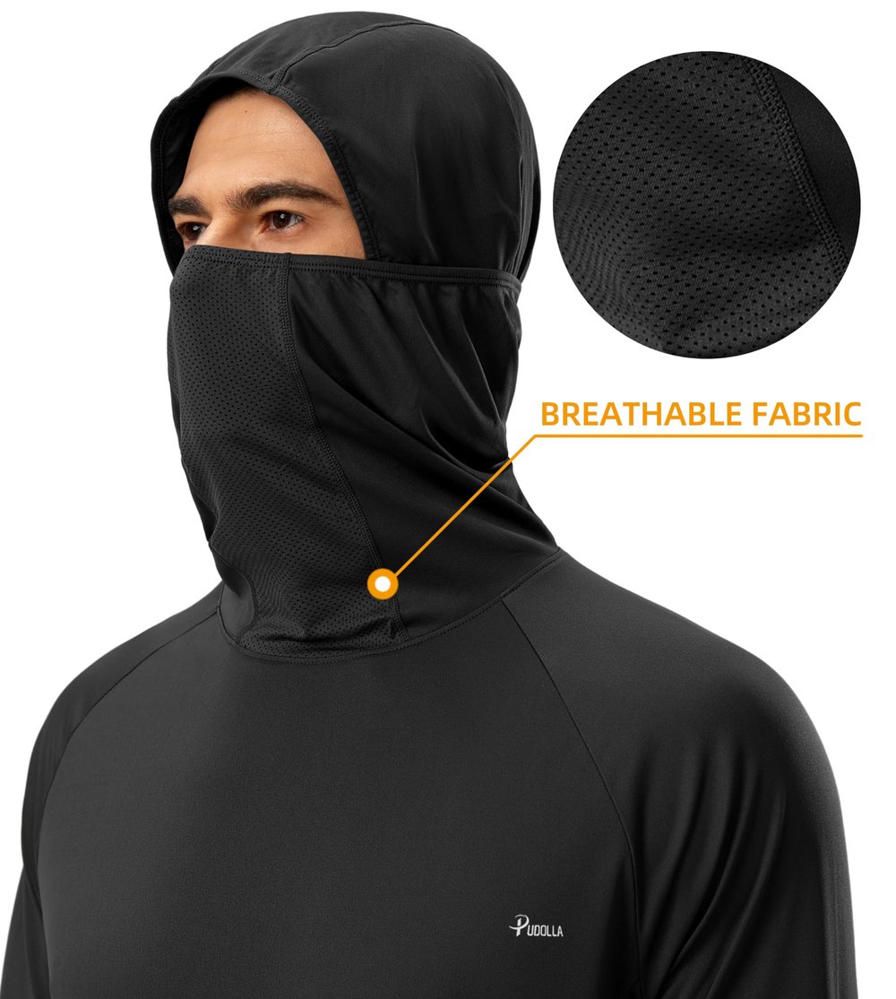 Men's Sun Protection Hoodie Shirt UPF 50+ Long Sleeve UV SPF T-Shirts with Mask Rash Guard Fishing Lightweight