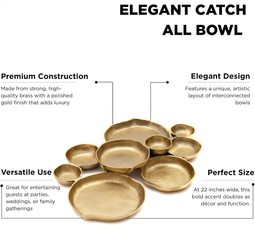 🍽️ Cluster Accent Bowls – Shiny Gold Brass Snack & Appetizer Serving Dish