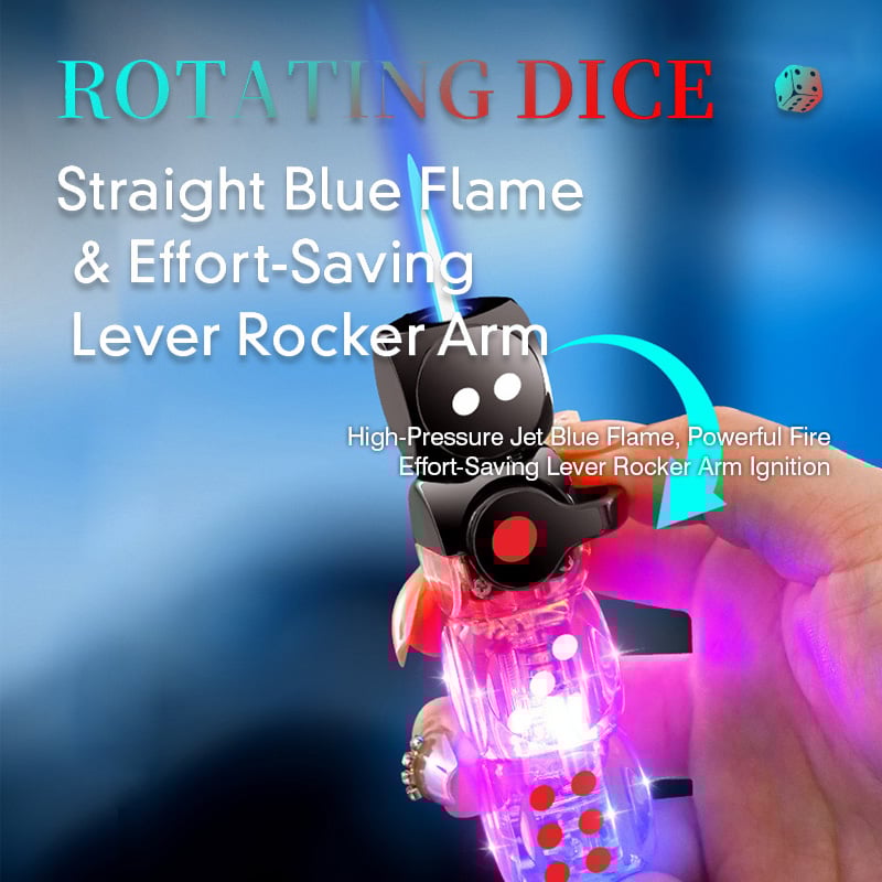 🎲 360° Spinning Dice Lighter 🔥 Windproof Jet Blue Flame, LED, Refillable EDC Gadget