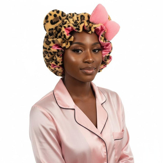 Leopard Print & Pink Teddy Bonnet