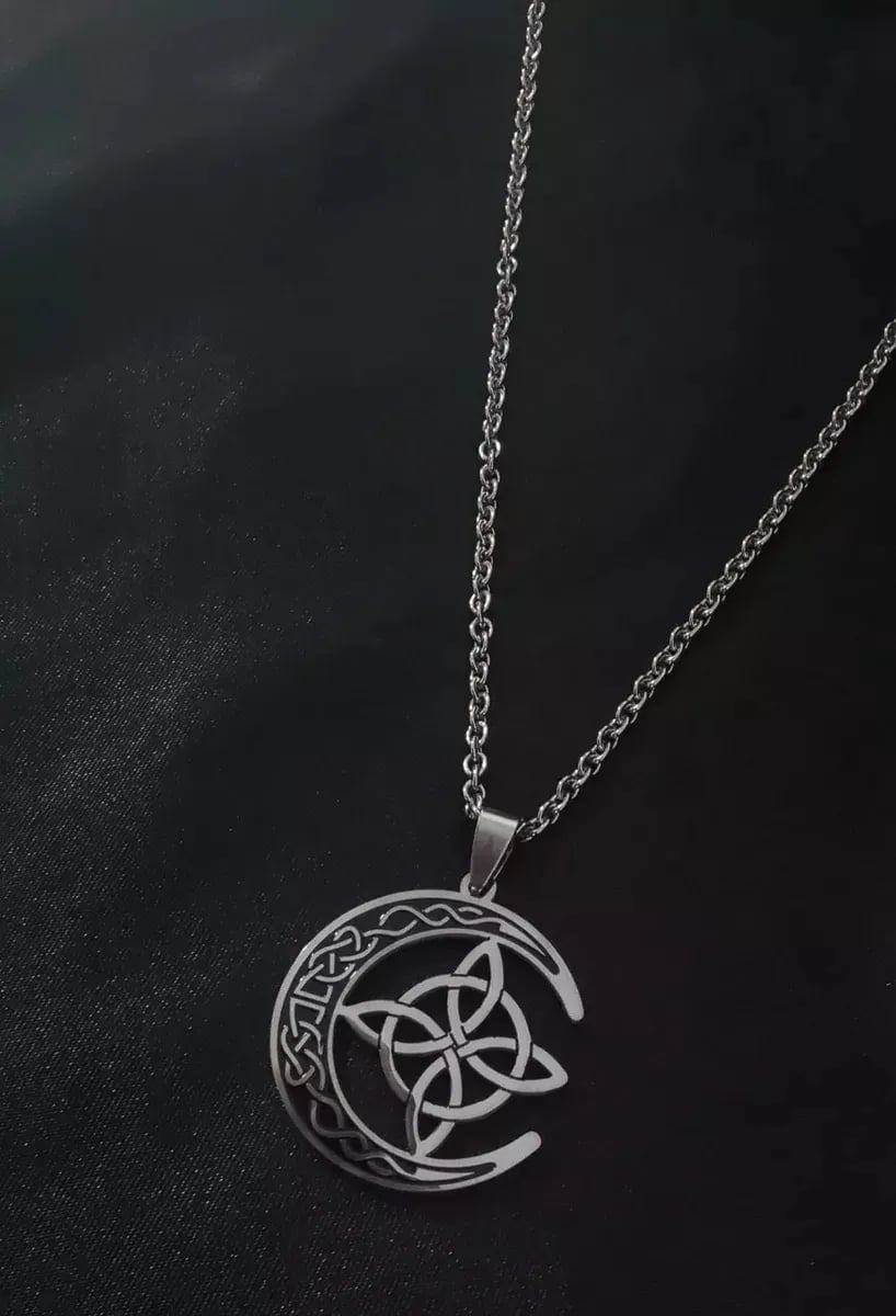 Celtic Knot Crescent Steel Pendant Necklace
