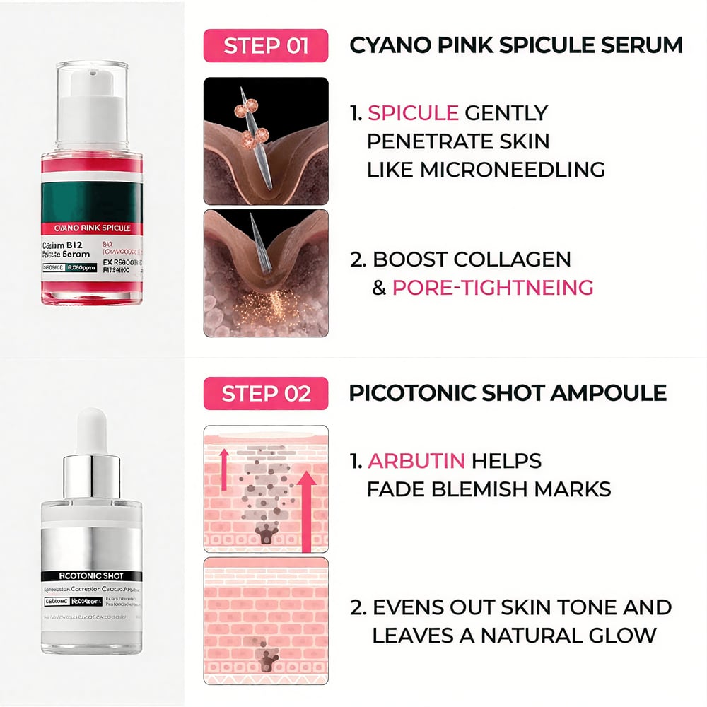 🔥This week special sales 🔥Lumi Pore & Spot Care Duo | Shrinks Pores & Fades Blemish Marks | Cyano Pink Spicule Serum + Picotonic Shot Ampoule
