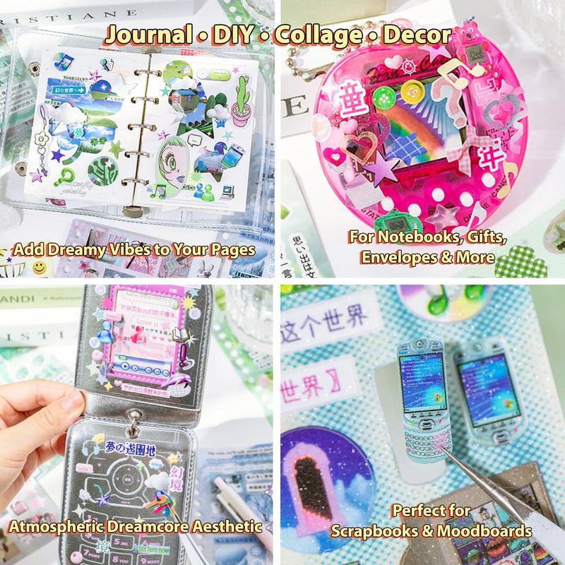 2 Styles 30 Sheets Dreamcore Aesthetic Sticker Book – Frutiger Aero-Inspired Die-Cut Glossy/Matte Textured Stickers