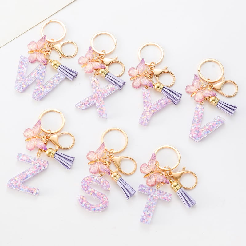 Butterfly Letter Keychain Tassel Design Vibrant Durable Lightweight Gift