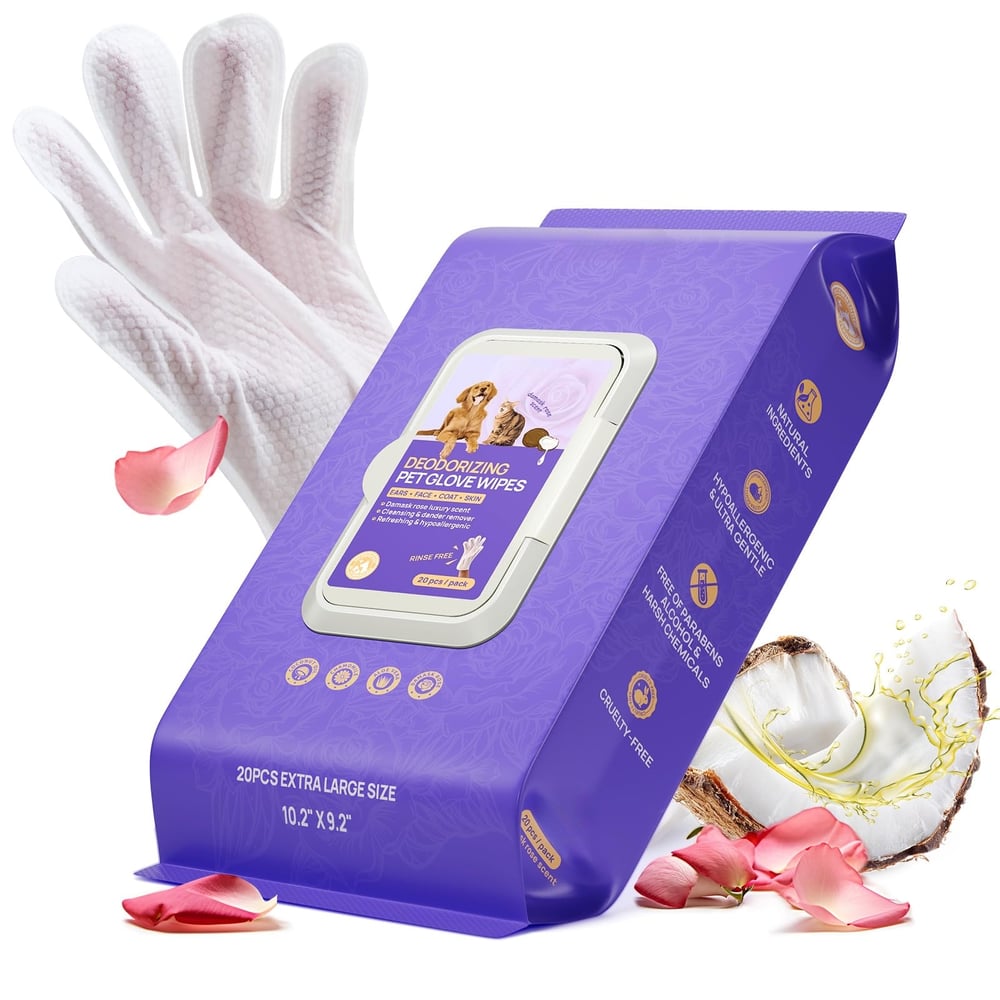 20pcs Deodorizing Pet Grooming Glove Wipes