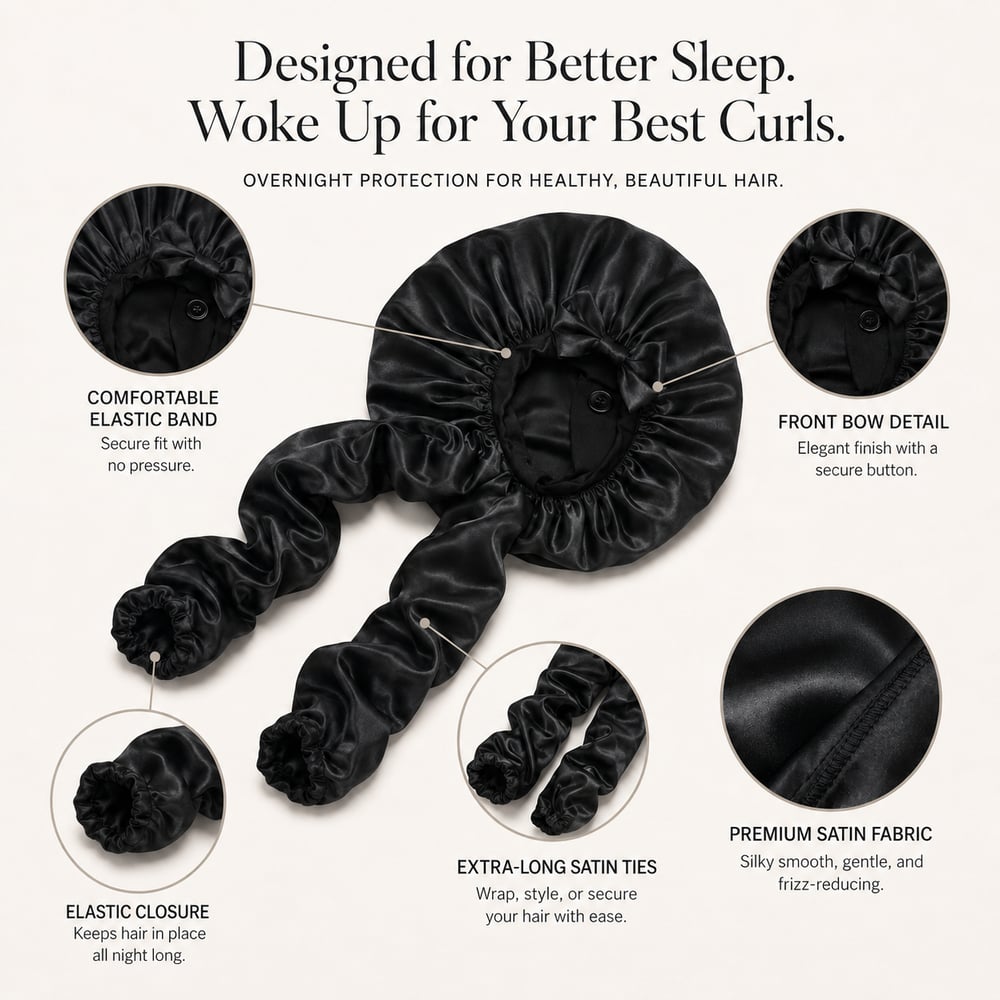 Satin/Silk Bonnet for Long Curly Hair