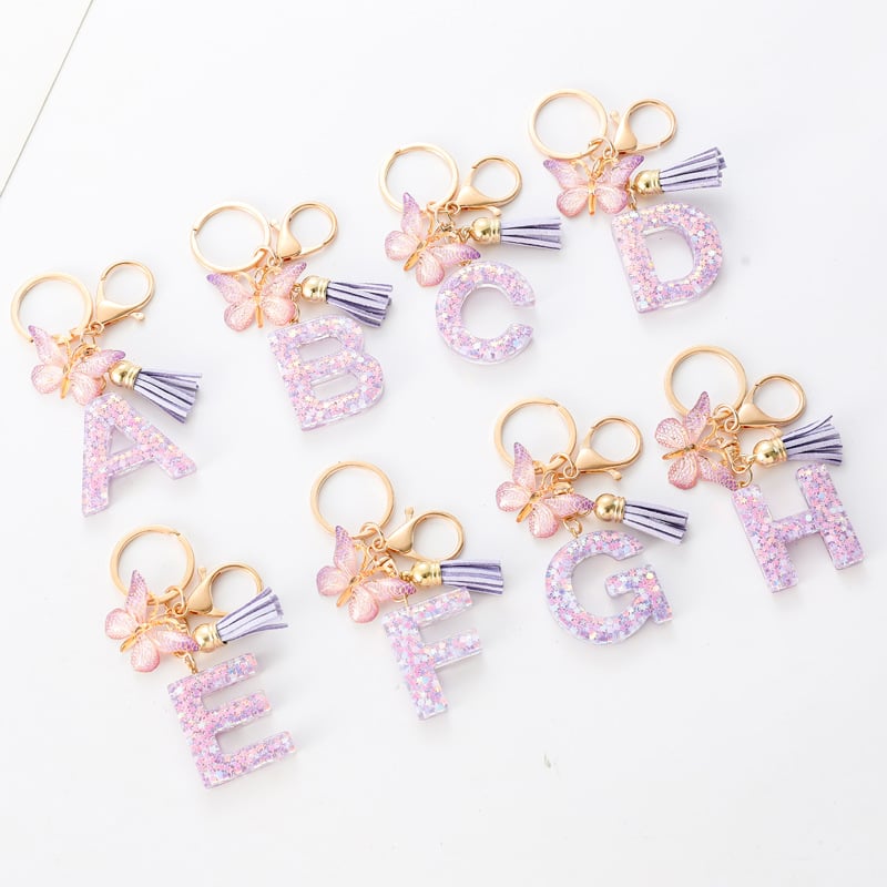 Butterfly Letter Keychain Tassel Design Vibrant Durable Lightweight Gift