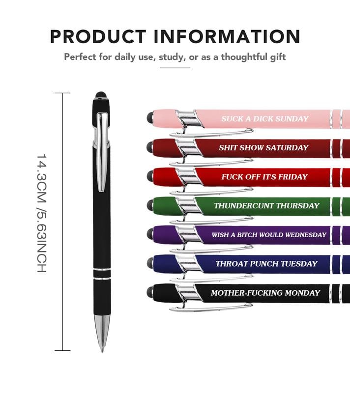 Funny Stress-Relief Daily Quotes Metal Ballpoint Pen Set (7 Pcs) |