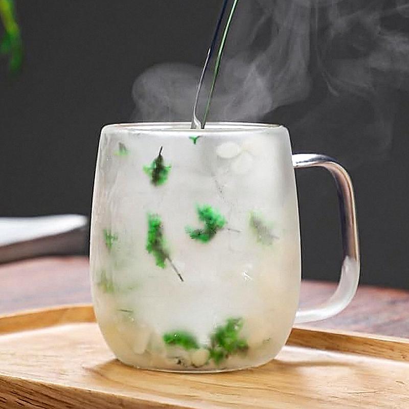 Transparent Double Glass Flower Tea Cup 350 ml