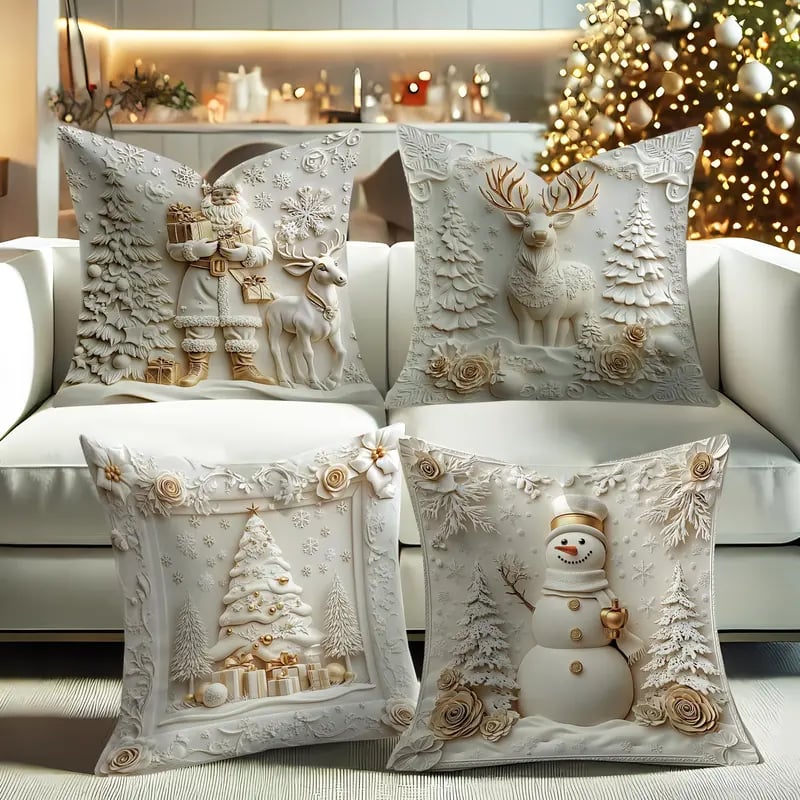 🎄 Soft Velvet Christmas Pillow Covers – 4-Piece Set for Cozy Holiday Vibes!