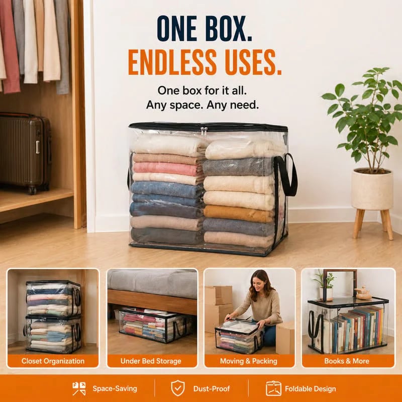🧺Large Clear Storage Box✨ Keep Your Home Organized