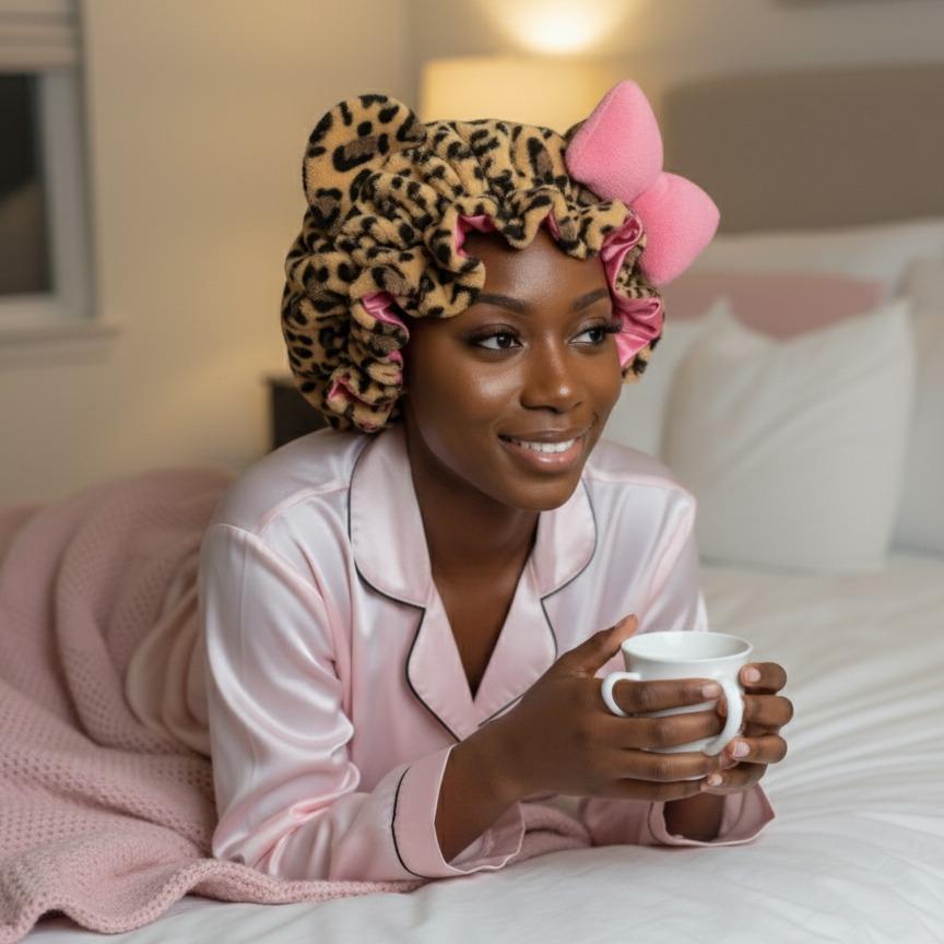 Leopard Print & Pink Teddy Bonnet