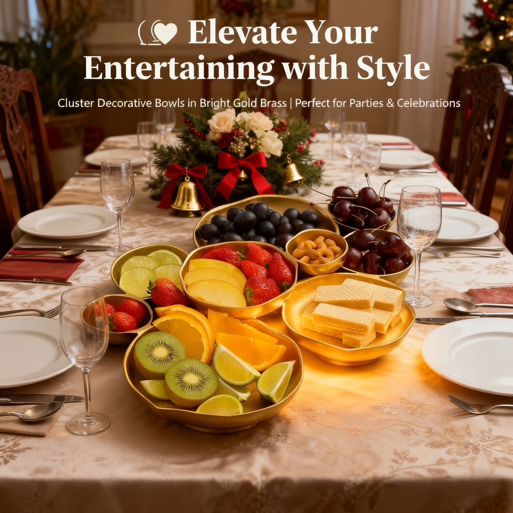 🍽️ Cluster Accent Bowls – Shiny Gold Brass Snack & Appetizer Serving Dish