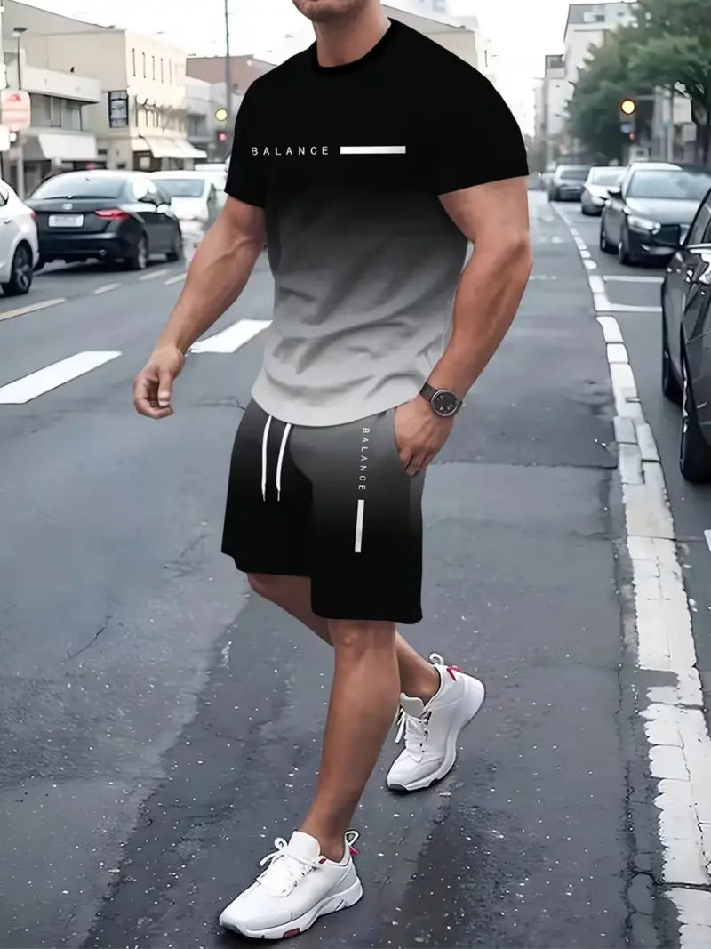 Men’s Gradient Short Sleeve Tracksuit 2-Piece Set