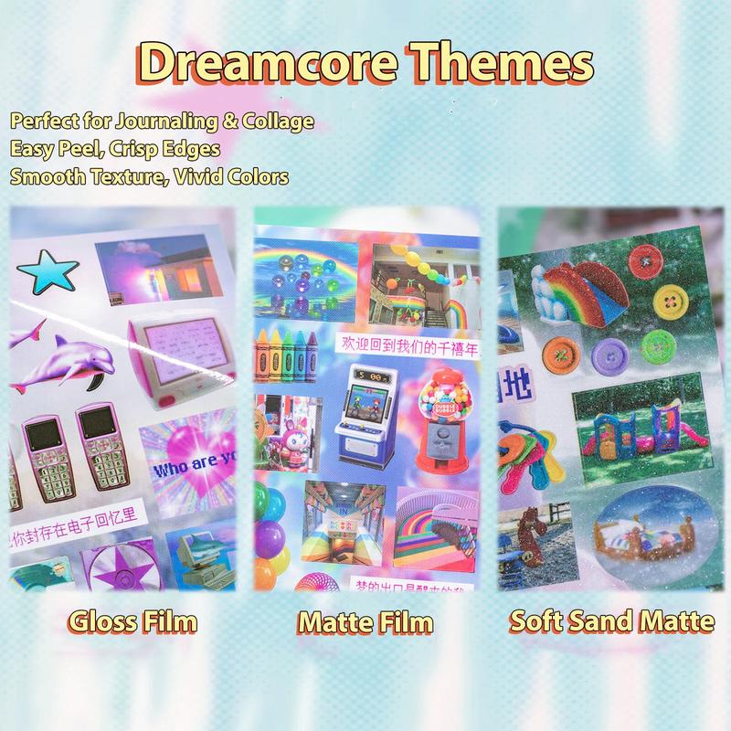 2 Styles 30 Sheets Dreamcore Aesthetic Sticker Book – Frutiger Aero-Inspired Die-Cut Glossy/Matte Textured Stickers